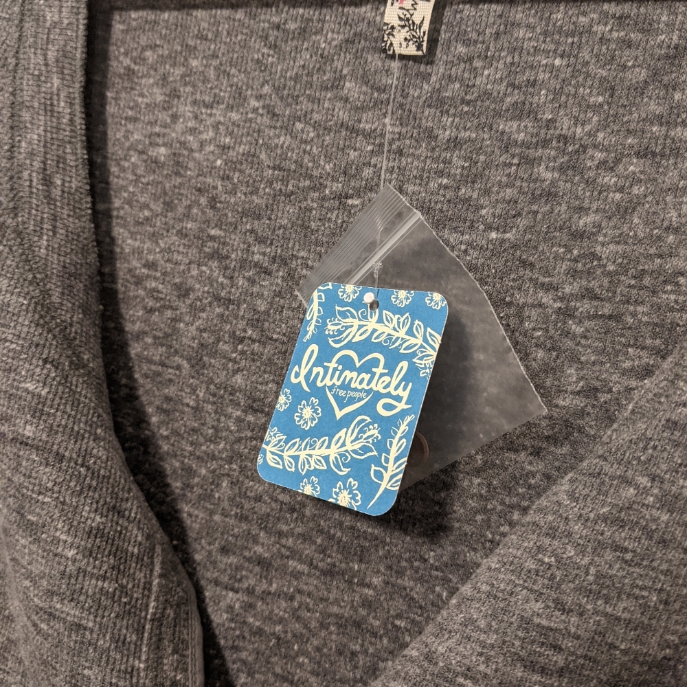 Free People Dylan Thermal Henley Bodysuit Ribbed Knit Dark Gray Long Sleeve - Picture 6 of 12